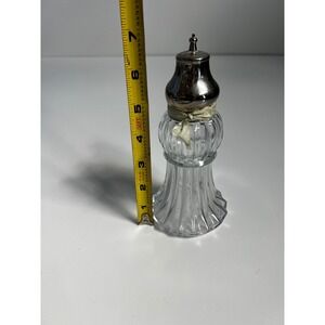 Vintage‎ Celadon Ribbed Glass Shaker Silver Tone Metal Lid